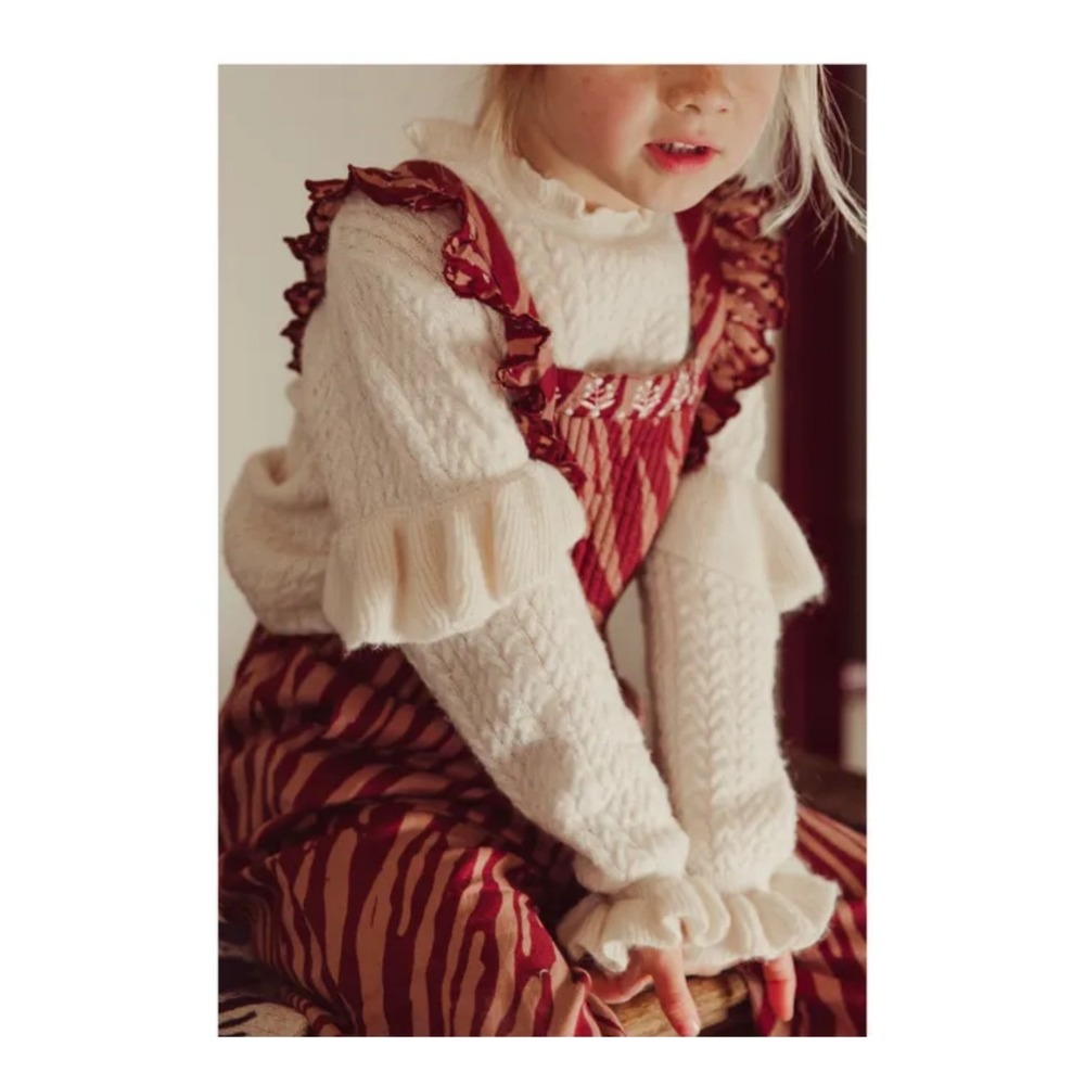 Louise Misha Girls Jevo Jumper Cream Cable‎ Knit Ruffle Sweater 5Y Mockneck